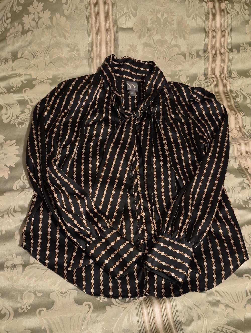 Worthington Black Blouse with Cream Chain-Print